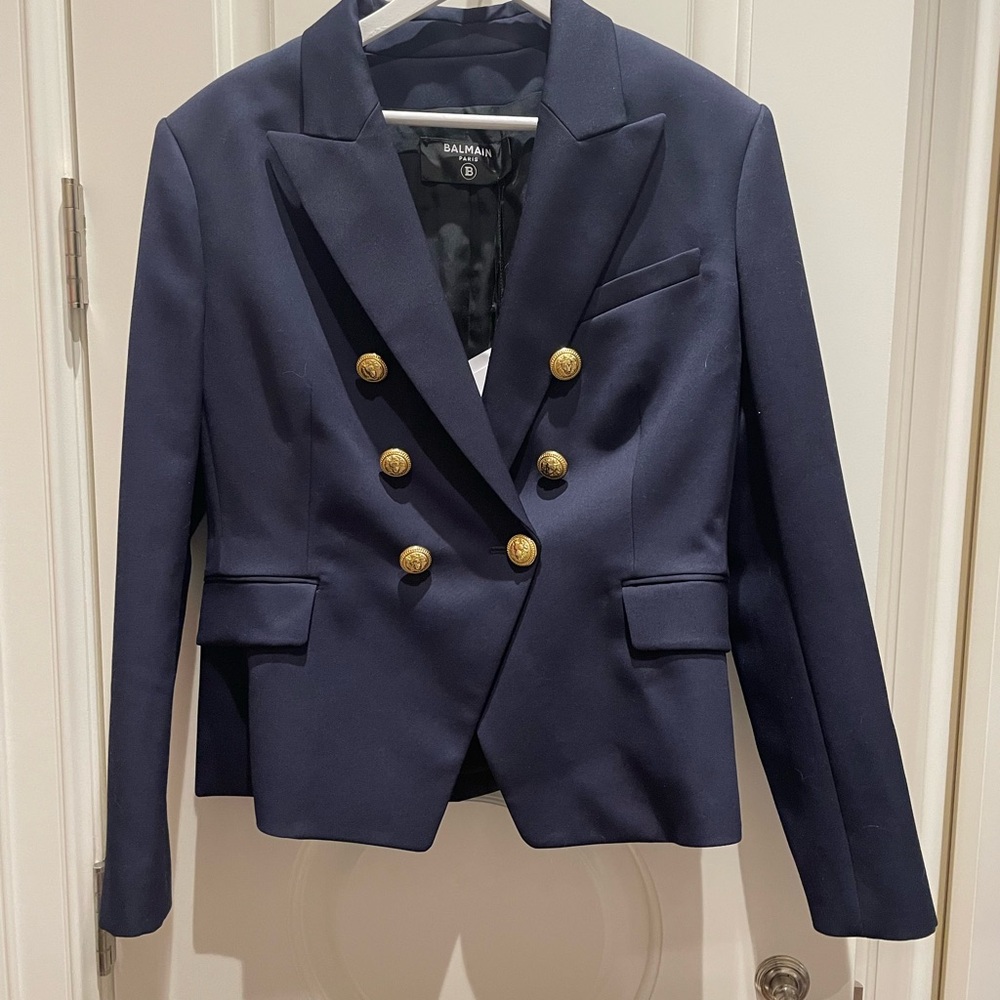 Balmain Midnight Blue Blazer with Gold Accents